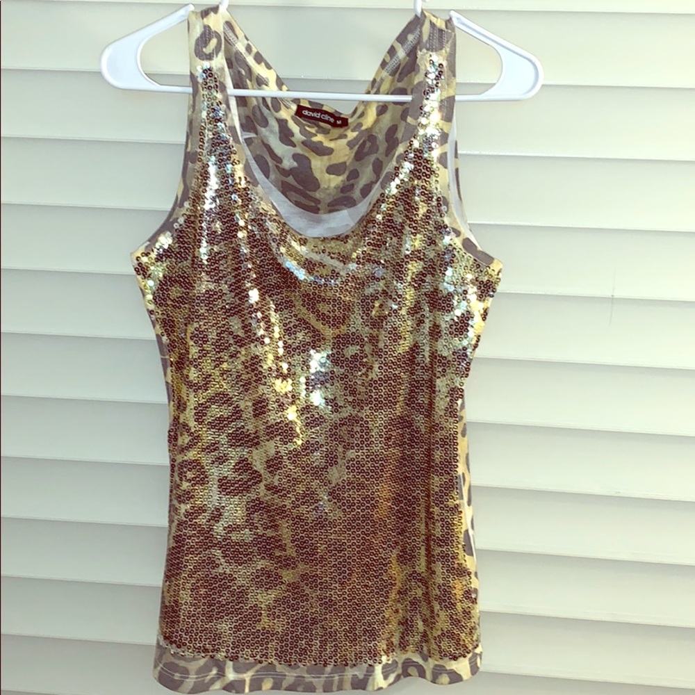 David Cline Sequined/Leopard Tank Top - size M